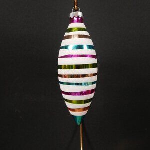 Vintage Multicolor Striped Teardrop Christmas Ornament ~5" (Possibly Radko?)